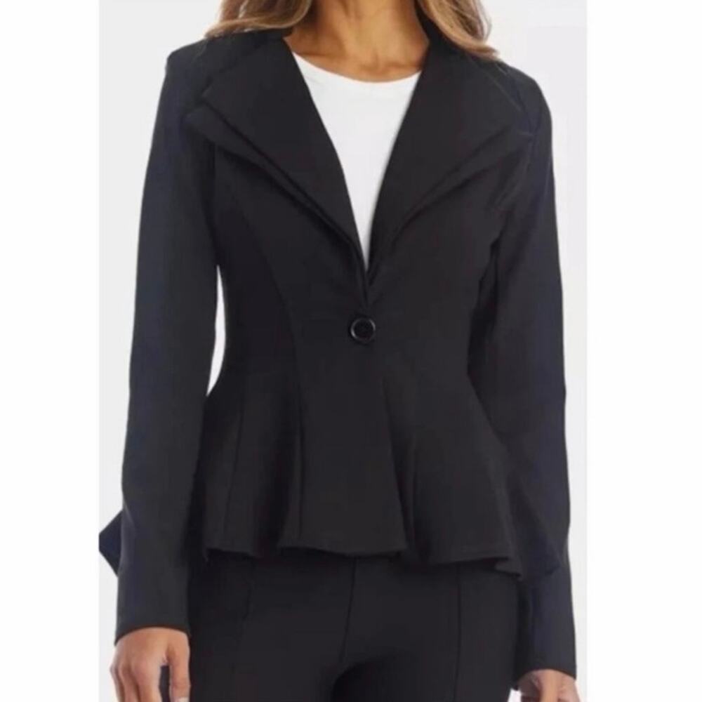 NWT Noir ALL SZ Black Double Lapel Peplum Fitted Ponte Office Career Blazer